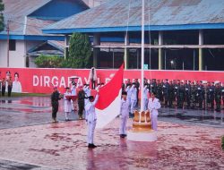 Meski Diguyur Hujan Deras, Paskibraka Kota Bitung Sukses Turunkan Bendera