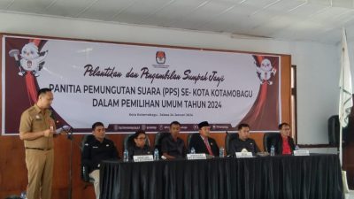 Wakili Wali Kota Tatong Bara, Sekda Hadiri Pelantikan Pengambilan Sumpah 99 PPS