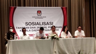 DIMULAI: Sosialisasi tahapan pilkada yang dihadiri seluruh komisioner KPU Kota Manado.