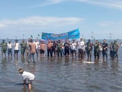 TNI dan Jemaat Bersinergi, Danramil Tumpaan Dorong Aksi Bersih Pantai dan Penanaman Mangrove