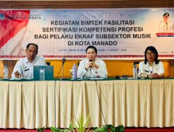 Kadis Pariwisata Buka Bimtek Fasilitasi Sertifikasi Kompetensi Profesi Bagi Pelaku Ekraf di Kota Manado