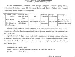 BPN Bolmong Umumkan Sertifikat Hilang Atas Nama Puasa Mokoginta
