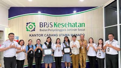 Pemenang lomba bersama Kepala BPJS Kesehatan Cabang Utama Manado, dr. Nyoman Wiwiek Yuliadewi, M.M., AAK, di Kantor BPJS Kesehatan Manado, Senin (24/8/2026).